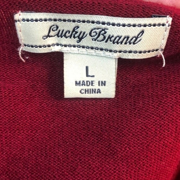 Lucky Brand Size L Waffle Knit Cashmere Blend Long Sleeve Sweater Crochet Lace - Picture 4 of 6